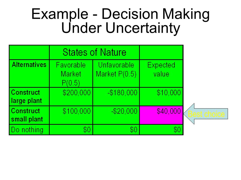 Decisions Making Environments: Certainty, Uncertainty and Risk